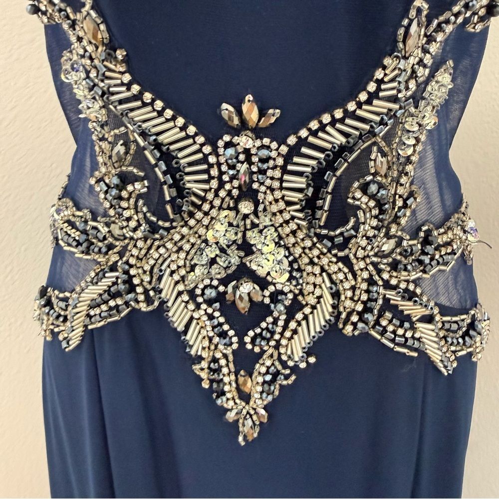 Sean Collection Navy Evening Gown with Silver Embellishment - Size 10 - Picture 3 of 6